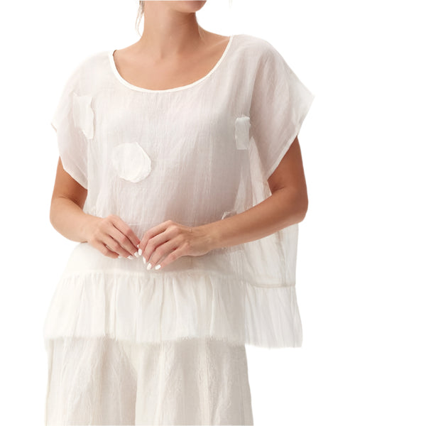 Mara Gibbucci Top, Short Sleeves, White, S