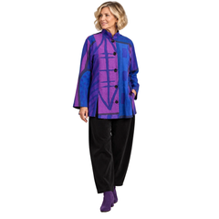 Kay Chapman Shirt, Pleated, Patchwork, Purple/Navy, M
