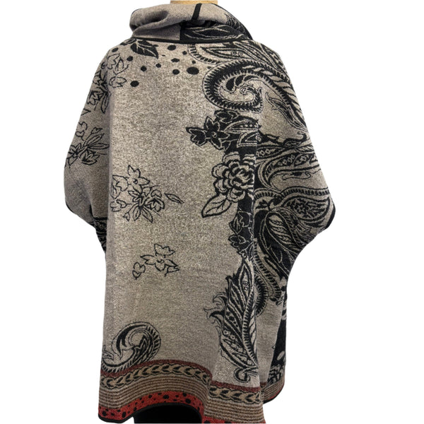 Yaza Topper, Paisley, Reversible, Black/Taupe, Fits M-XL