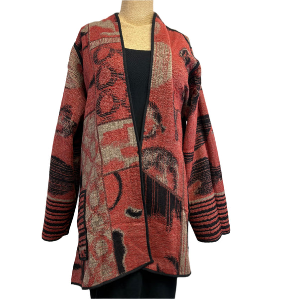 Yaza Long Jacket, Uma, Reversible, Shangrila, Black/Coral/Taupe, Fits M-XL