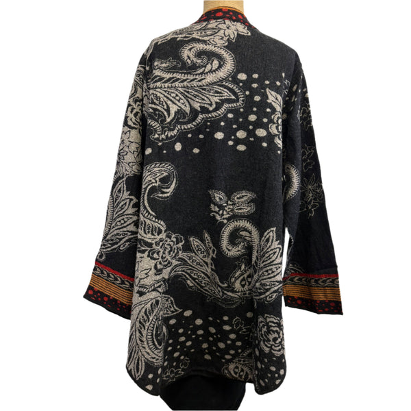 Yaza Long Jacket, Uma, Paisley, Black/Taupe, Fits M-XL