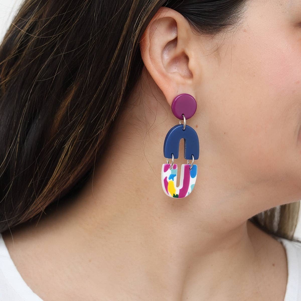 Sylca Designs Earrings, Studs, Vivid Fusion, Purple/Blue/Multi-Color
