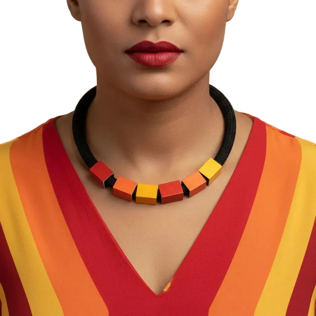 Christina Brampti Necklace, Six Cubes, Red/Gold/Orange