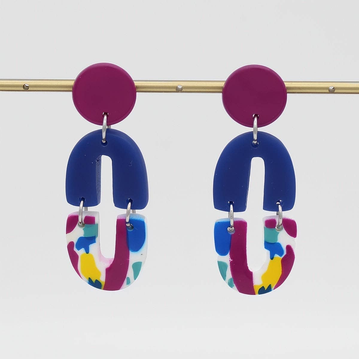 Sylca Designs Earrings, Studs, Vivid Fusion, Purple/Blue/Multi-Color