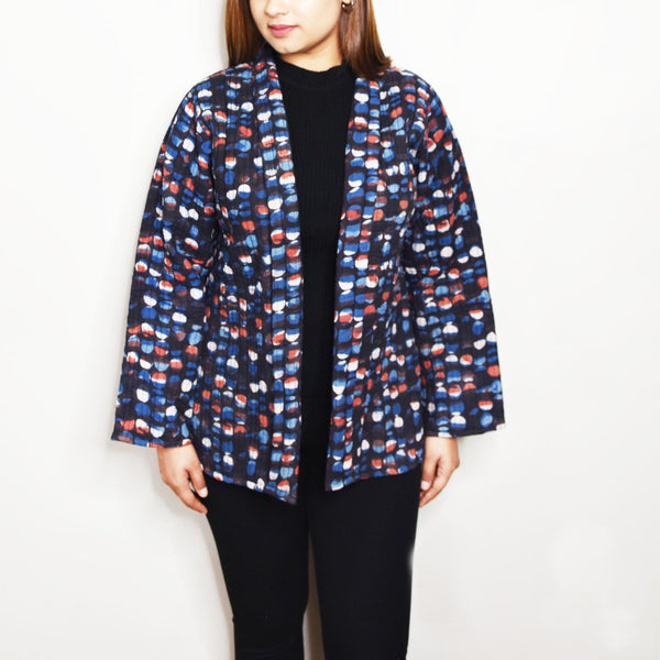 Sudarshan Kantha Jacket, Brown/Blue/Red, White XS/S & S/M