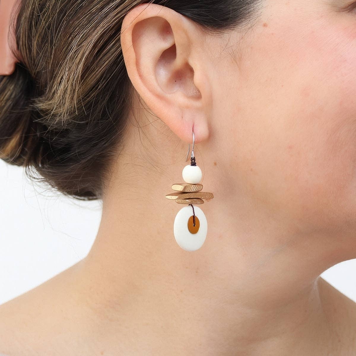 Sylca Designs Drop Earrings, Assuta, White/Gold