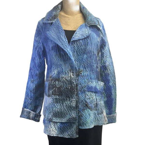 Tatiana Palnitska Jacket, Textured Blue Painted Jacket, Blue/Black, S