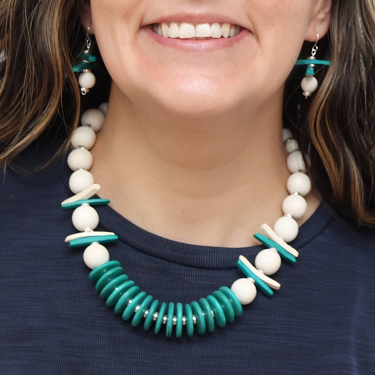 Sylca Designs Necklace, Skylar Coastal Aura, Turquoise/White