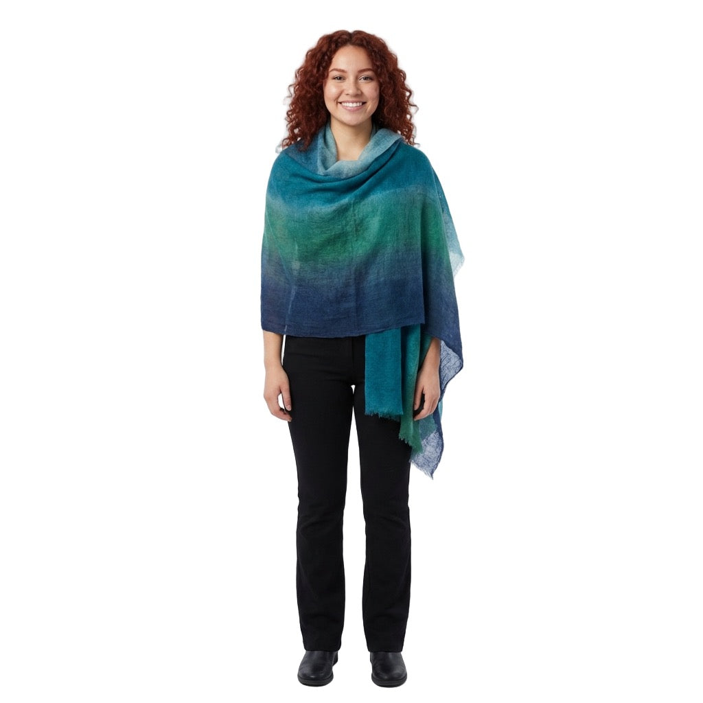Mirror in the Sky, Shawl, Stripes, Midnight/Green/Aqua