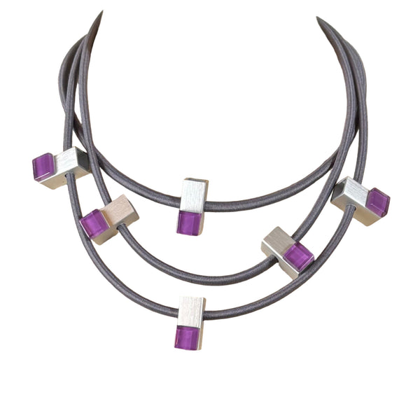Christina Brampti Necklace, Three Strand, Silver/Purple/Grey