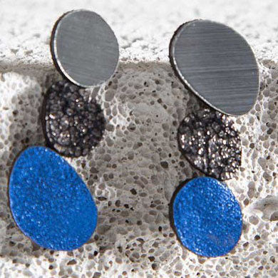 Iskin Sisters Earrings, Silver/Blue/Gold & Black