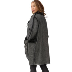 Mara Gibbucci Coat, Kimono, Floral Applique, Grey/Black S, M & L