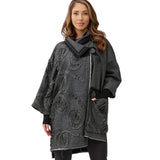Mara Gibbucci Coat, Kimono, Floral Applique, Grey/Black S, M & L