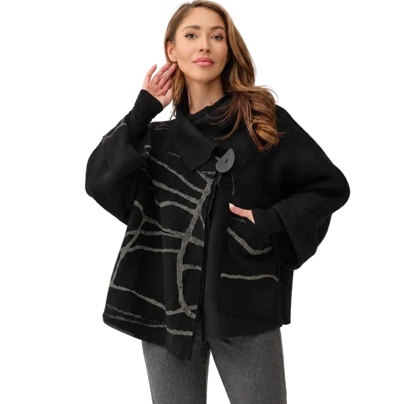 Mara Gibbucci Jacket, Kimono, Tree Print, Black/White S/M, M/L & L/XL