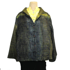 Neeru Kumar Jacket, Short, Shibori Silk, Black/Yellow, XS & M