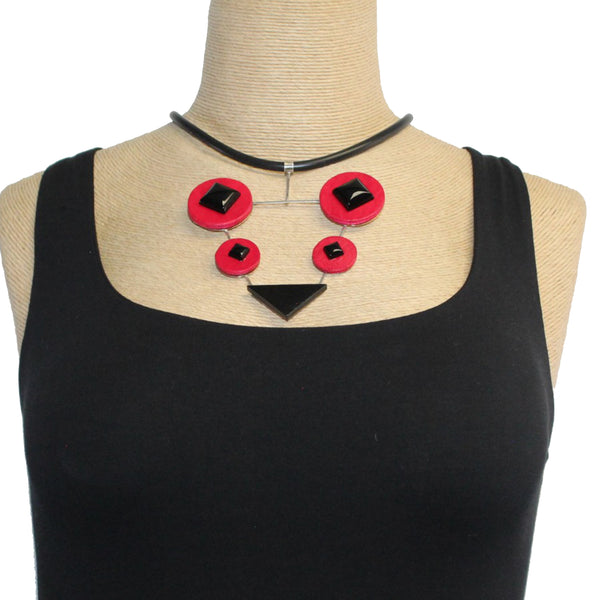 Theresa Killgore Necklace, Triangles/Circles, Red/Black