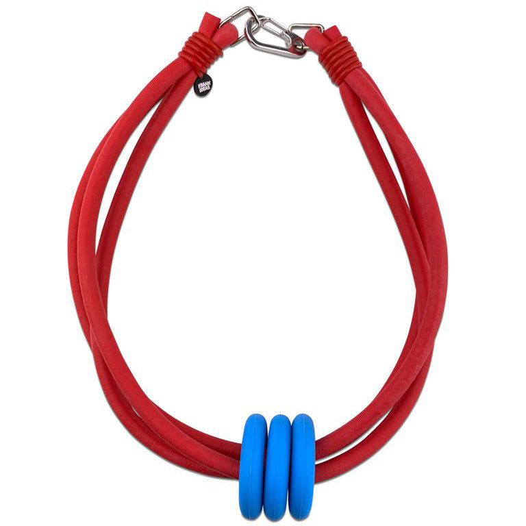 Frank Ideas Necklace, Triple Ring, Red/Sky Blue
