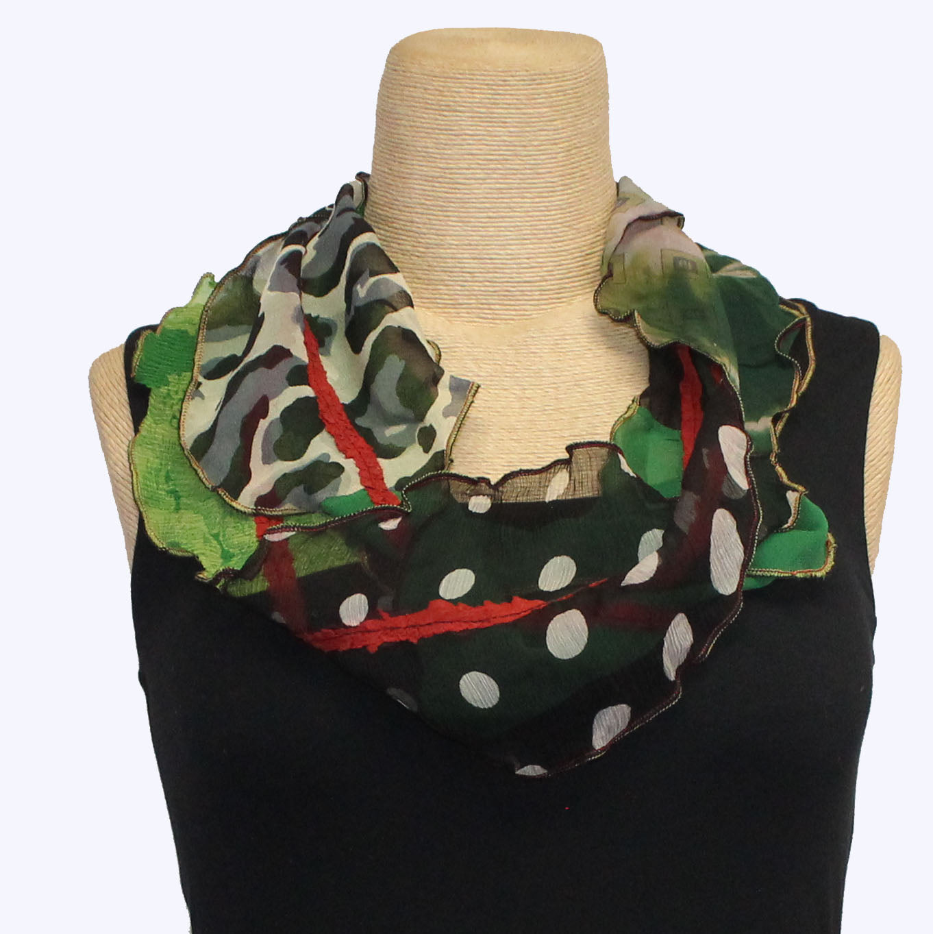 Deborah Cross Scarf, Infinity, Green/Black/White