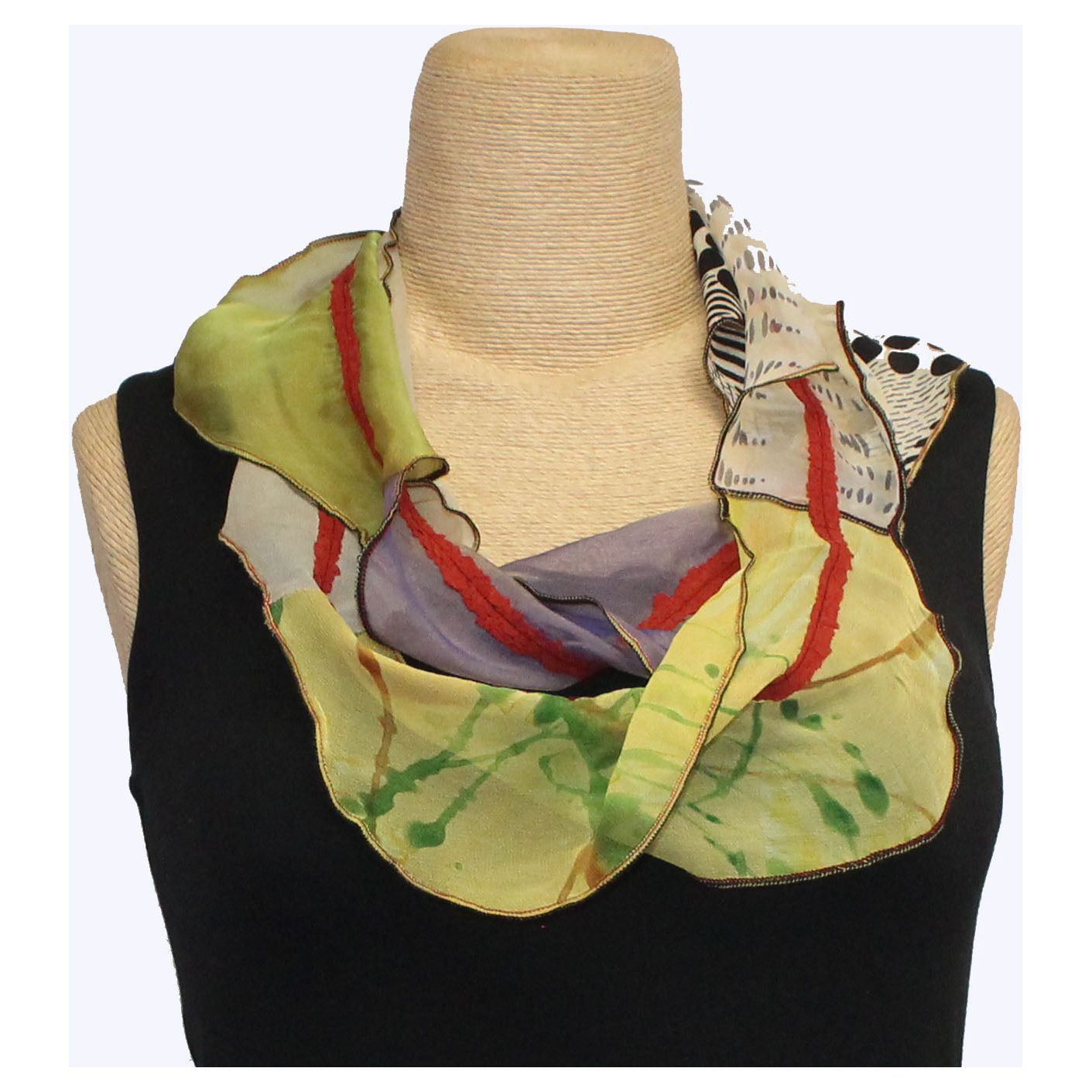 Deborah Cross Scarf, Infinity, Beige/Lime/Black&White