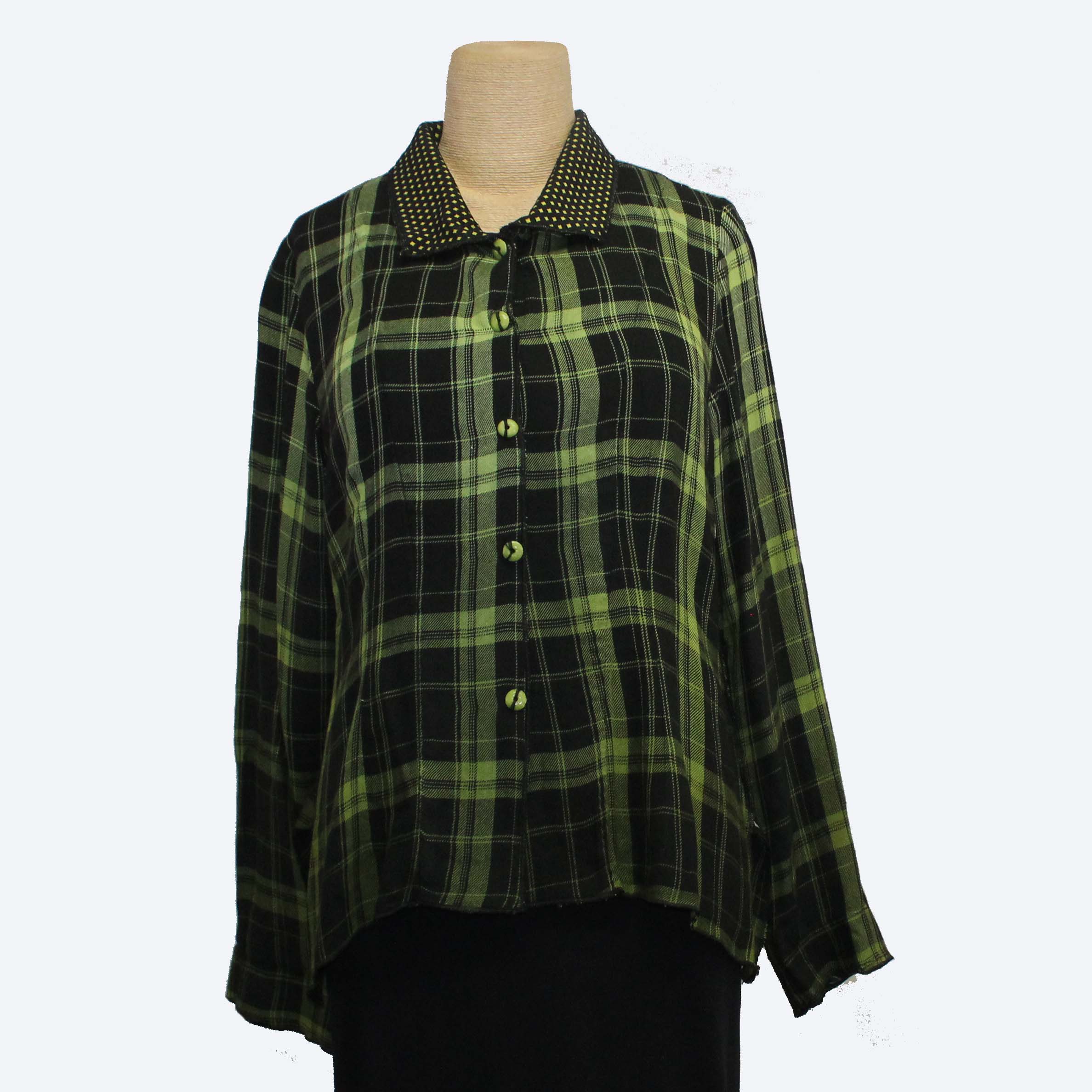 Deborah Cross Shirt, Lime Green/Black Plaid, XS
