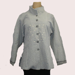 Deborah Cross Shirt, Seersucker White/Grey, S/M