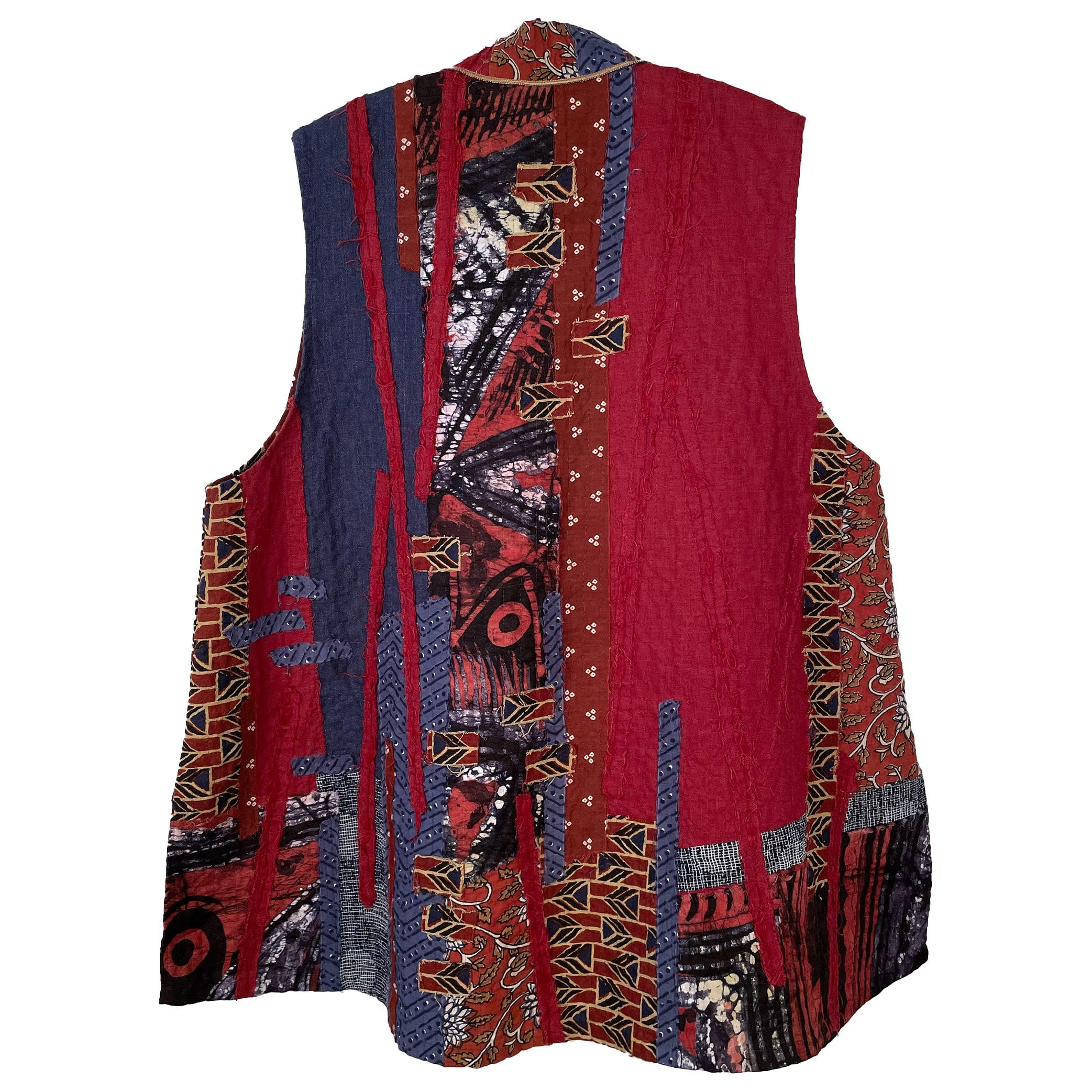 Diane Prekup Vest, Market, Nigerian Batik, Rust/Blue, S