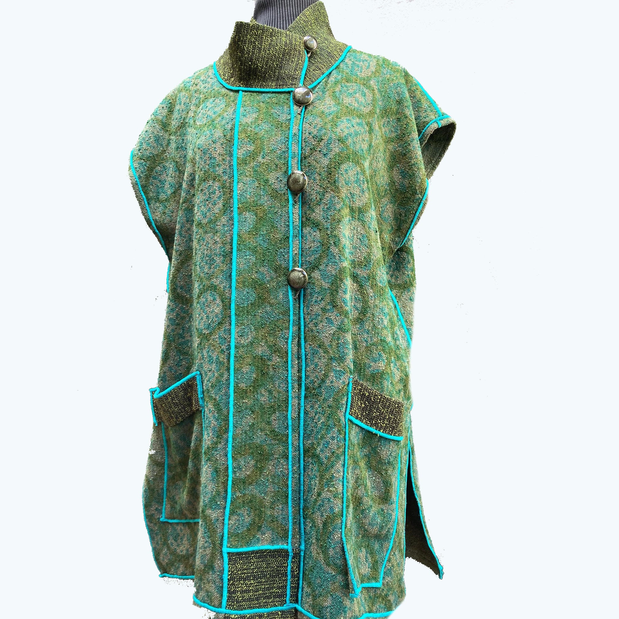 Judith Bird Vest, Long, Green/Turquoise, L