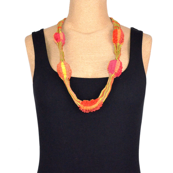 Kate Barber, Short Pleated Necklace, Lime and Orange