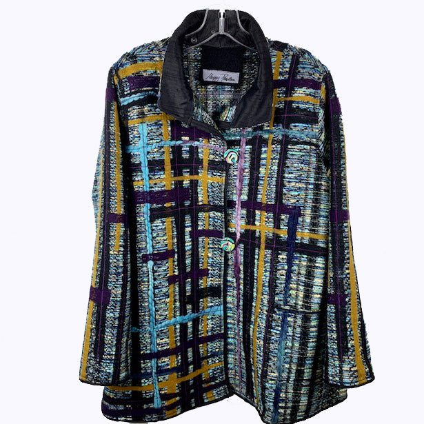 Maggy Pavlou Jacket, Turquoise/Black/Mustard/Lavender, L/XL