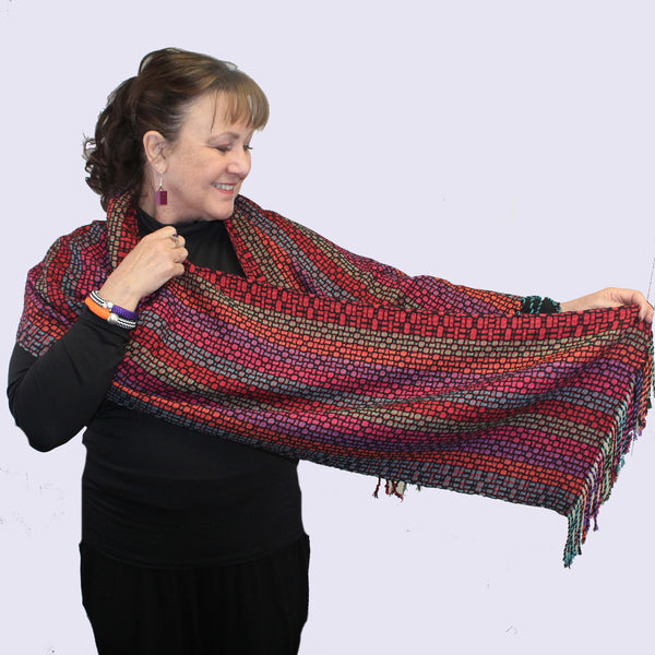 Muffy Young Shawl, Mosaic-Vibrant, Red