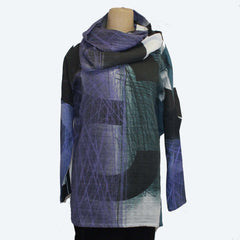 Andrea Geer Top with Scarf, Blue/Purple Sketch, 9, Fits S-XL