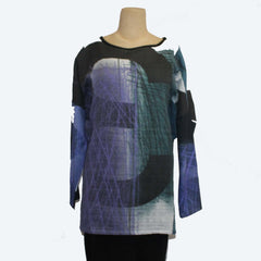 Andrea Geer Top with Scarf, Blue/Purple Sketch, 9, Fits S-XL