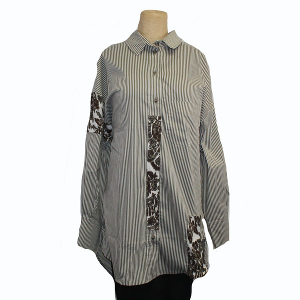 Alembika Tunic Shirt, Arabesque Pinstripe, Caramel/Cream XL