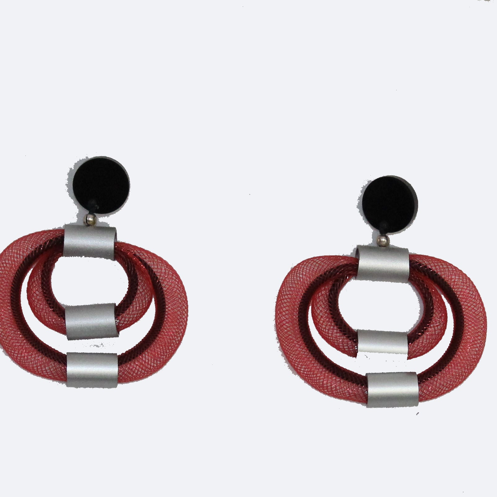 Christina Brampti Earrings, Double Loop, Red/Silver