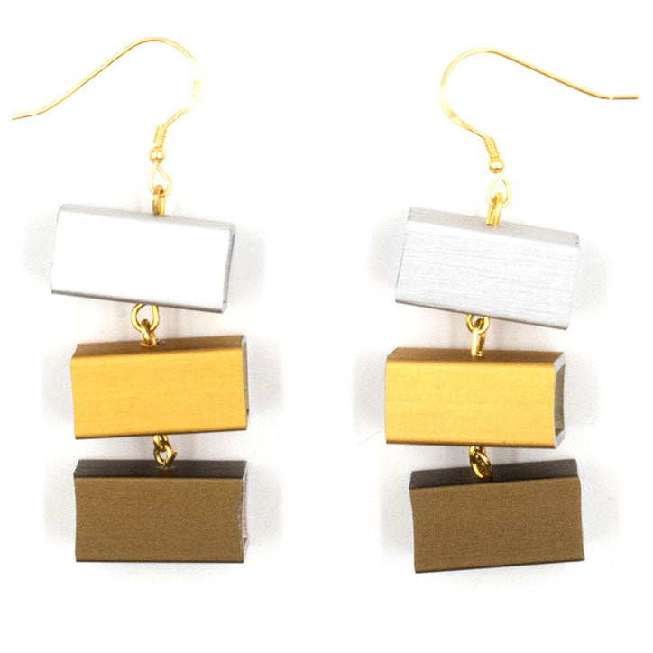 Christina Brampti Earrings, Three Cubes, Silver/Gold/Bronze