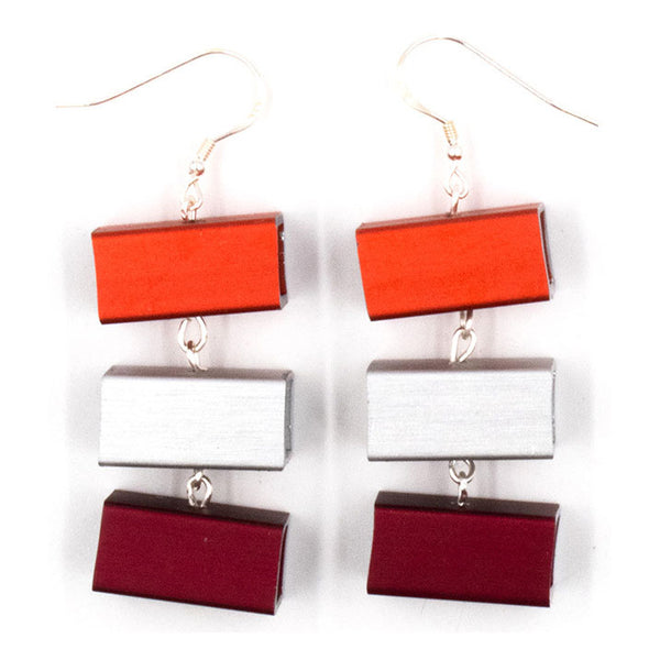 Christina Brampti Earrings, Three Cubes, Orange/Silver/Red