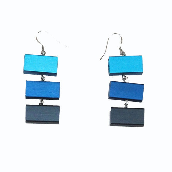 Christina Brampti Earrings, Three Cubes, Turquoise/Blue/Grey