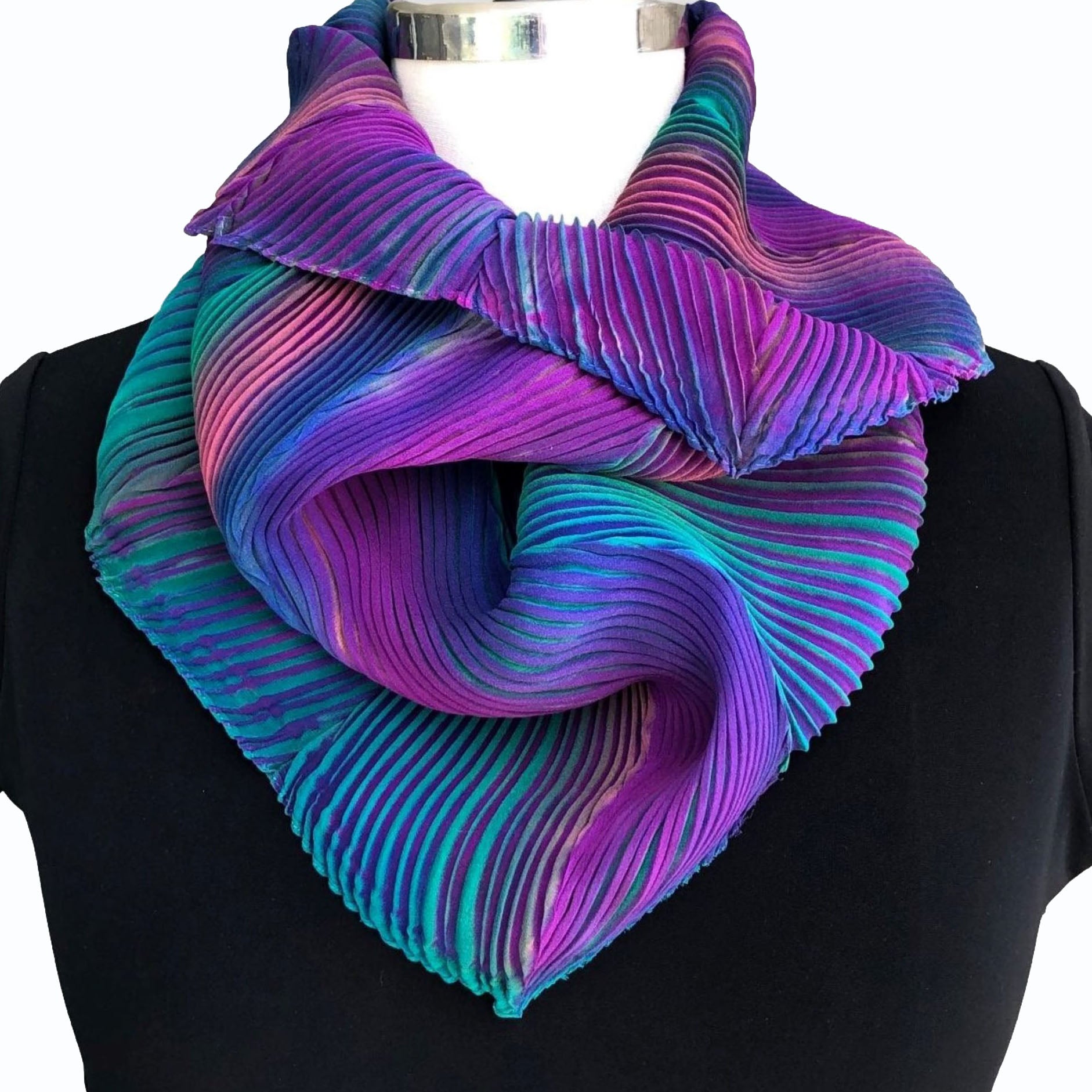 Cathayana Scarf, Loop, Purple/Blue/Turquoise