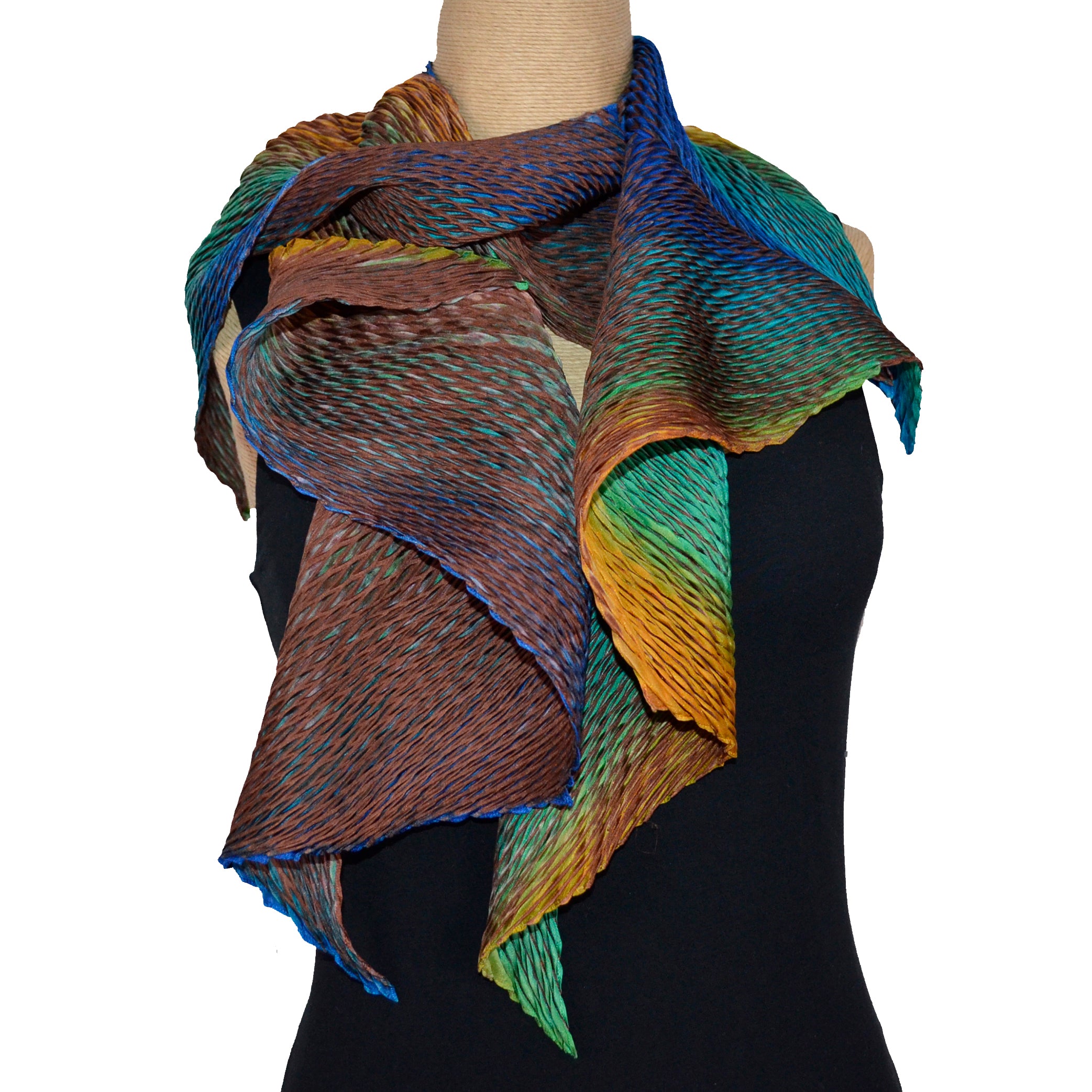 Cathayana Scarf, Zigzag, Brown/Blue/Turquoise