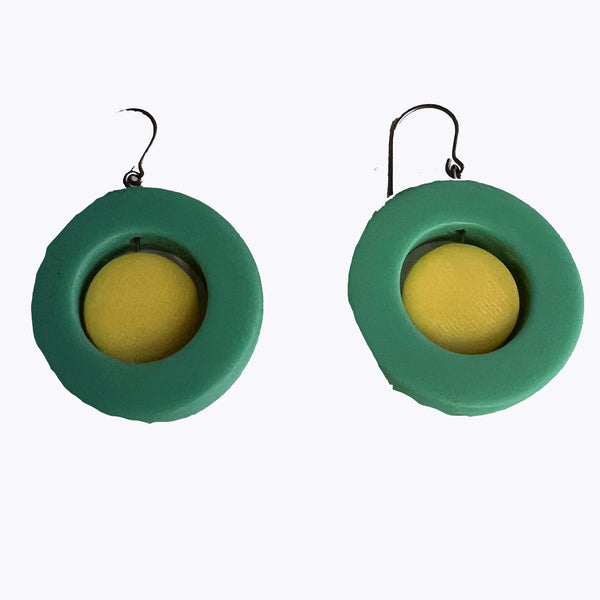 Frank Ideas Earrings, Concentric, Green/Yellow