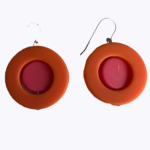 Frank Ideas Earrings, Concentric, Orange/Pink