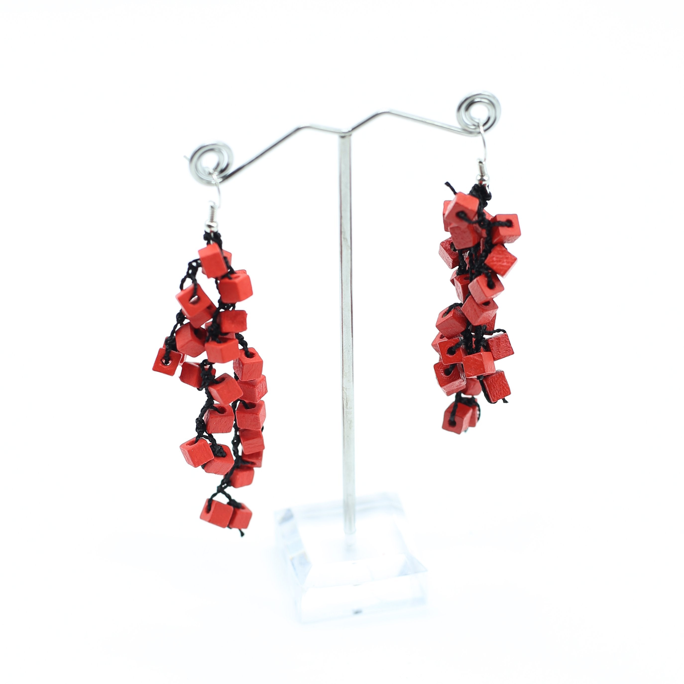 Jianhui London Earrings, Cubes, Red