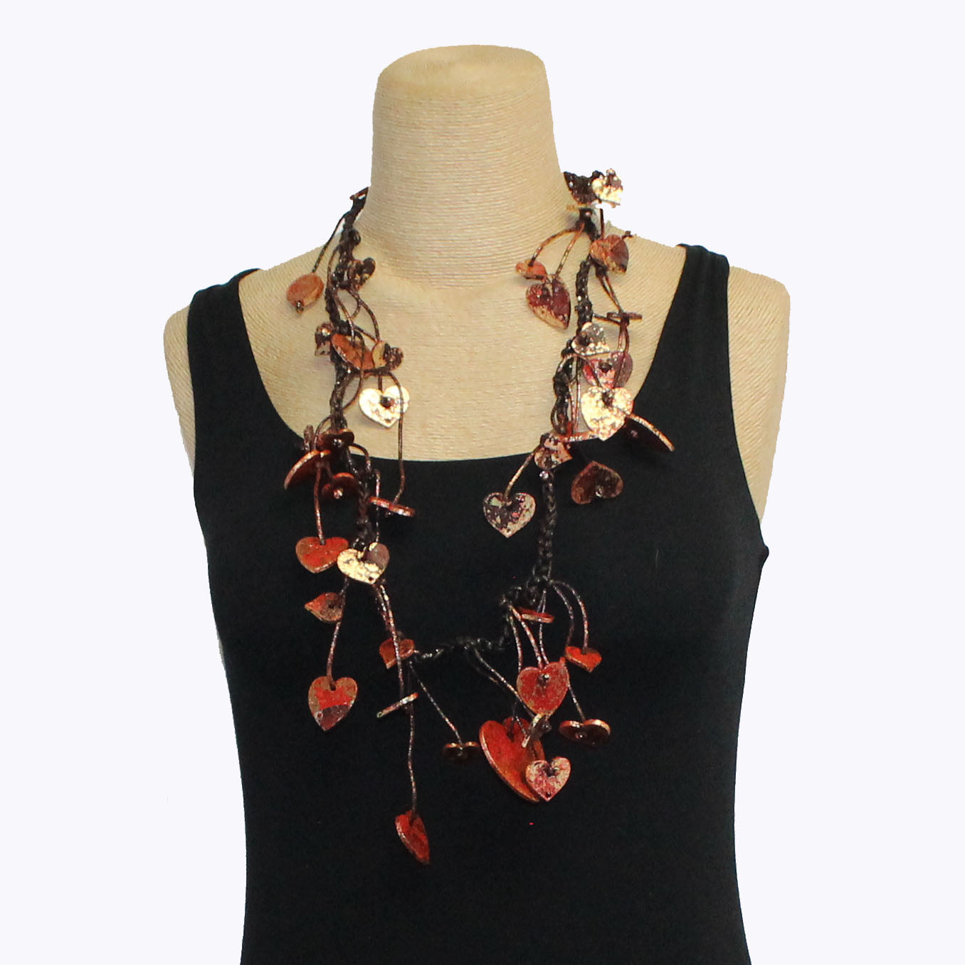 Jianhui London Necklace, Wooden Hearts, Gold/Red