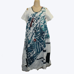 Mara Gibbucci Dress, Ecru/Green Print S & M