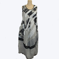 Mara Gibbucci Dress, Sleeveless, Natural/Black Print S
