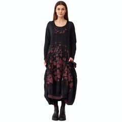 Mara Gibbucci Dress, Circle Print, Black/Burgundy S