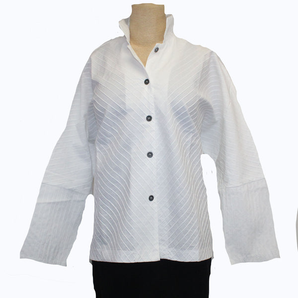 M Square Shirt, Mandarin Swing Pintuck, White L