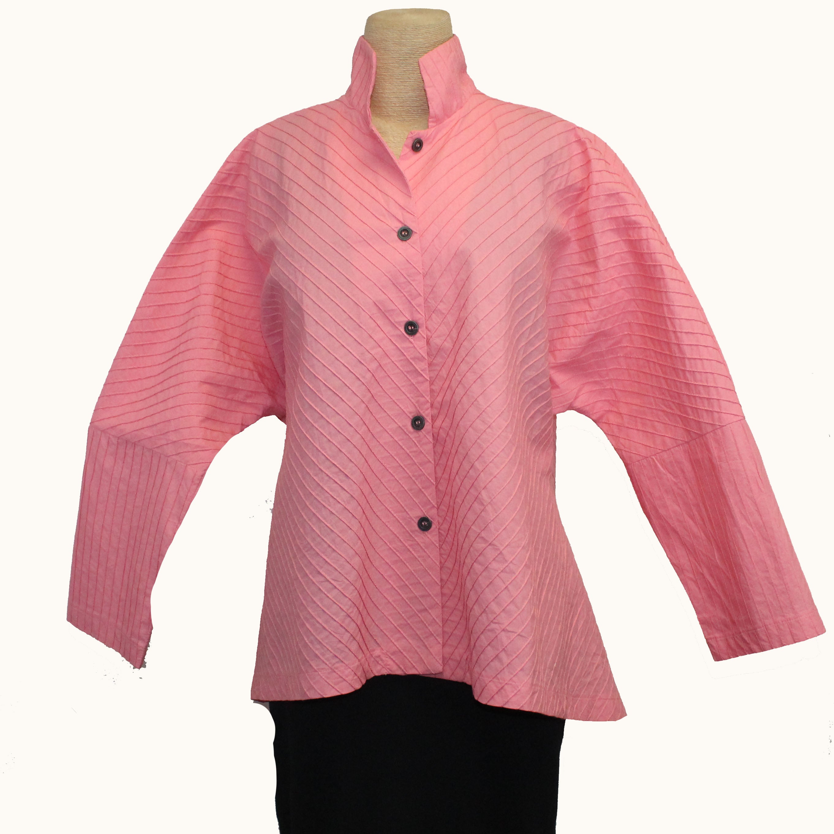 M Square Shirt, Mandarin Swing Pintuck, Pink L