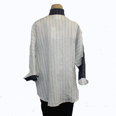 M Square Shirt, Circular, Mixed, Navy/Ivory Stripes XL