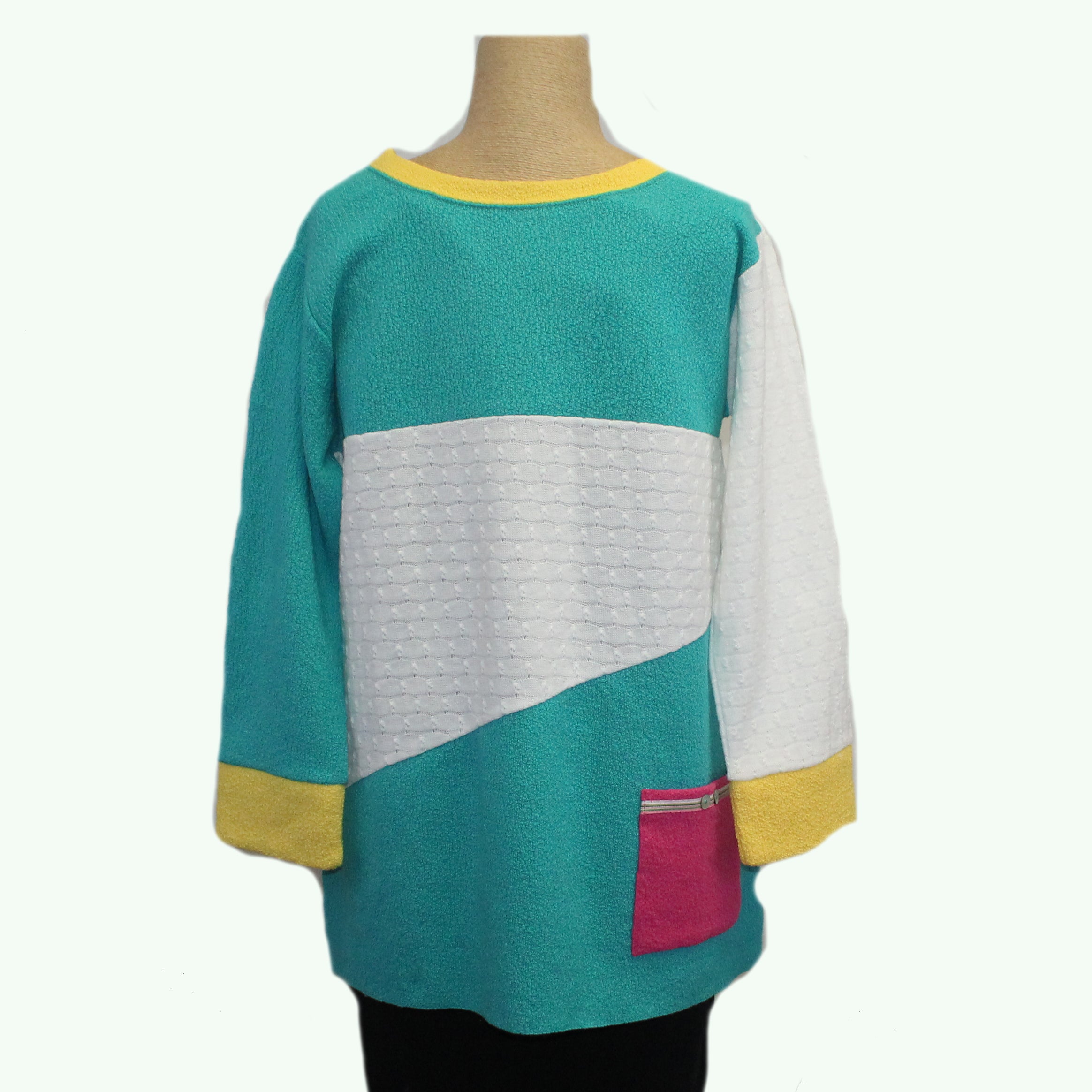 Margaret Winters Reversible Sweater, Aqua/White/Yellow XS